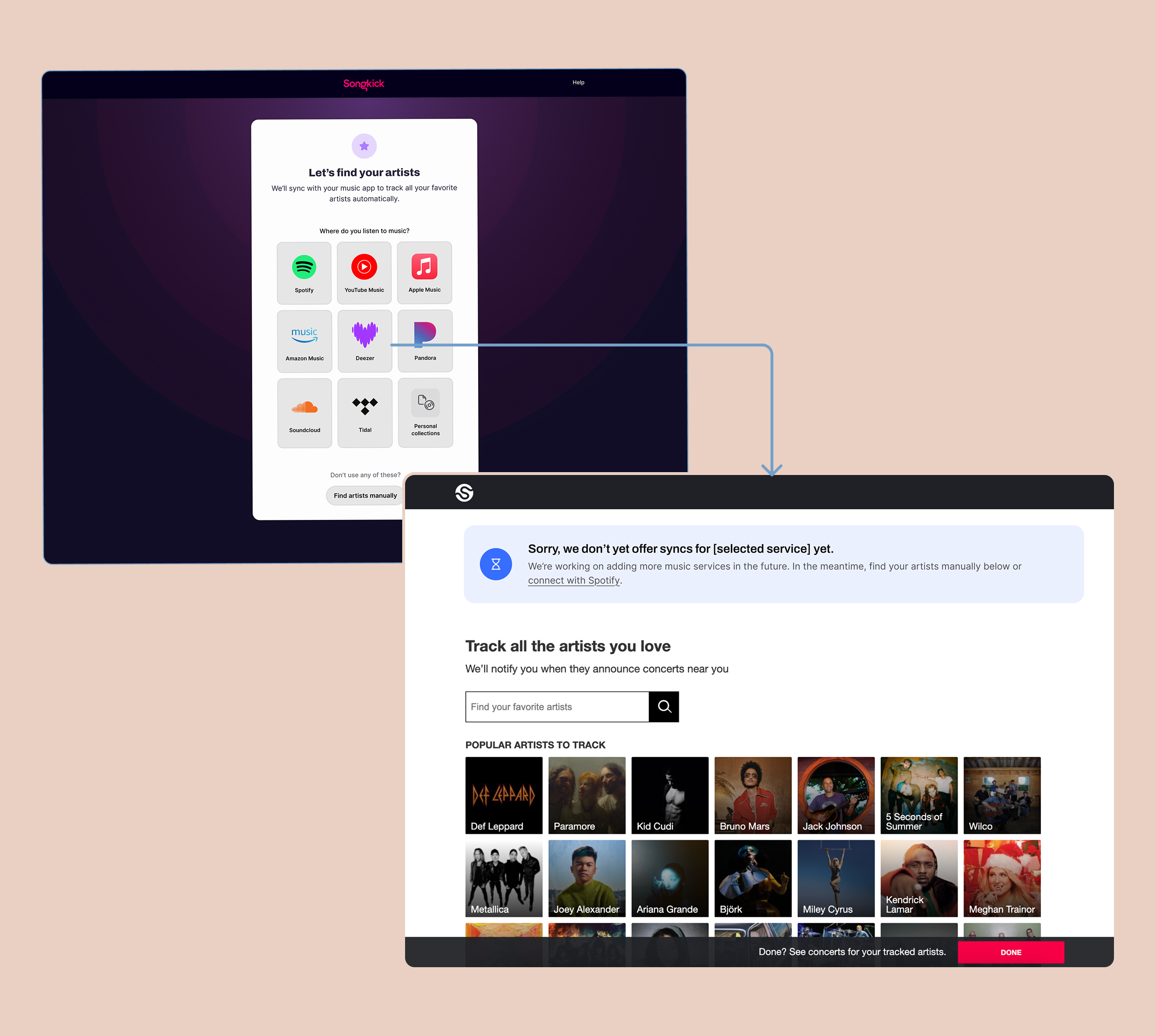 Fake door experiment design testing demand for alternative music service imports beyond Spotify
