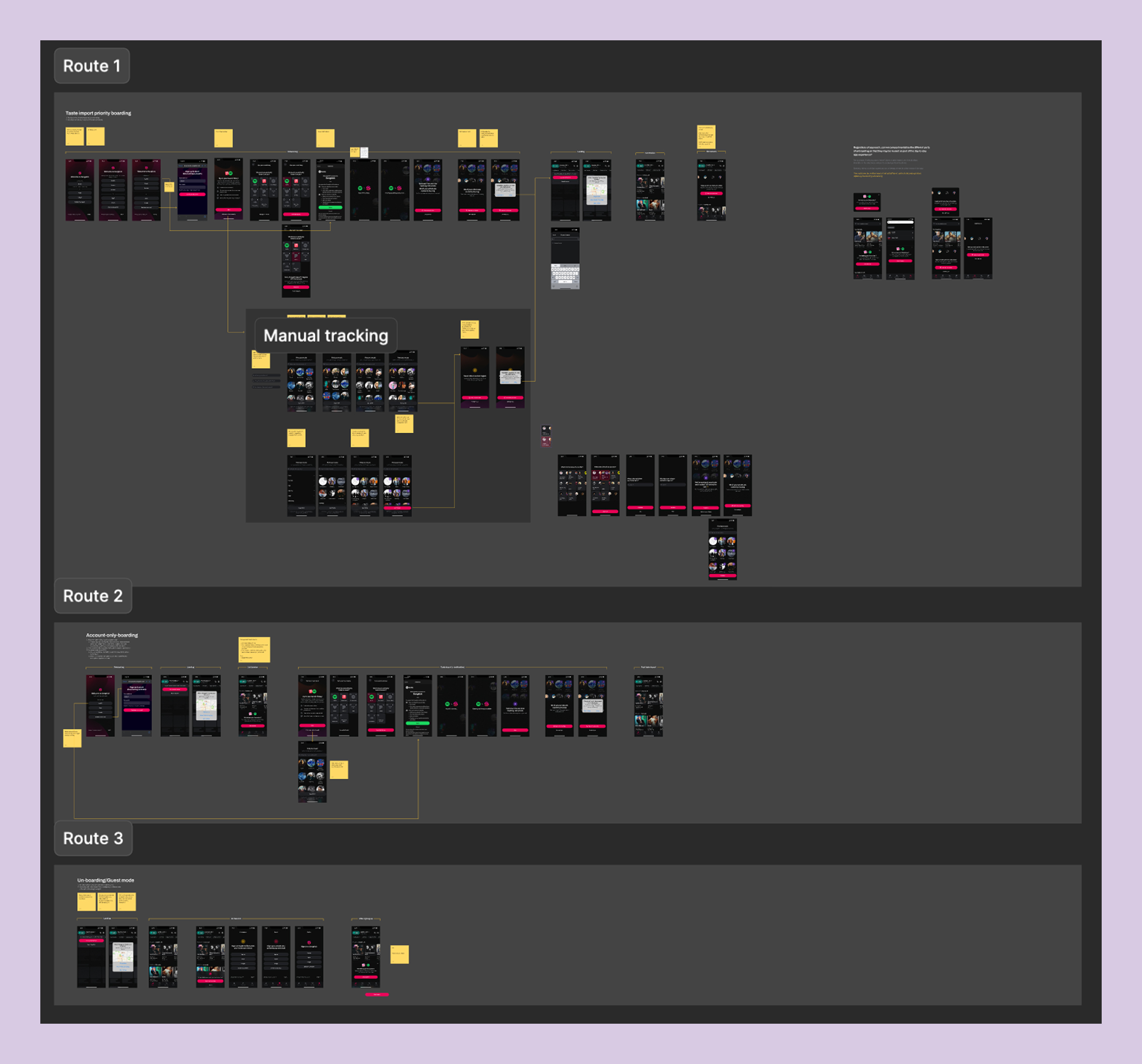 Low-fidelity designs comparing three proposed onboarding flow directions